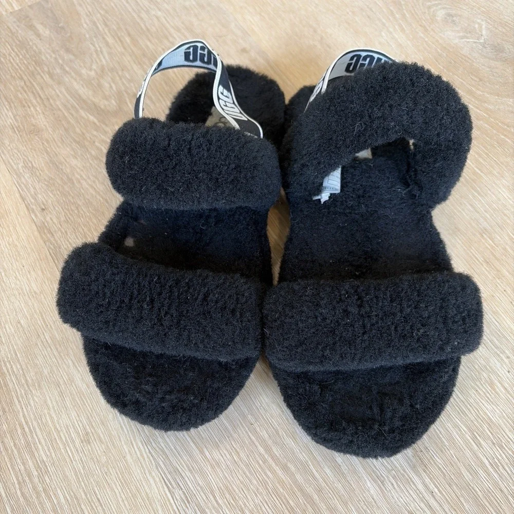 UGG Fluff Yeah Women's‎ Size 4 Fur Slide Sandals Slippers Black Comfort